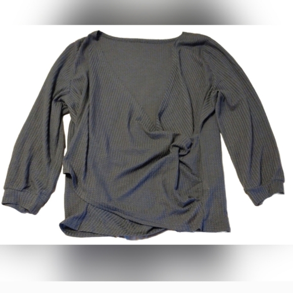 BLOOMCHIC SOLID WAFFLE KNIT WRAP LONG SLEEVE TOP WOMEN'S SIZE 4X - Picture 5 of 11